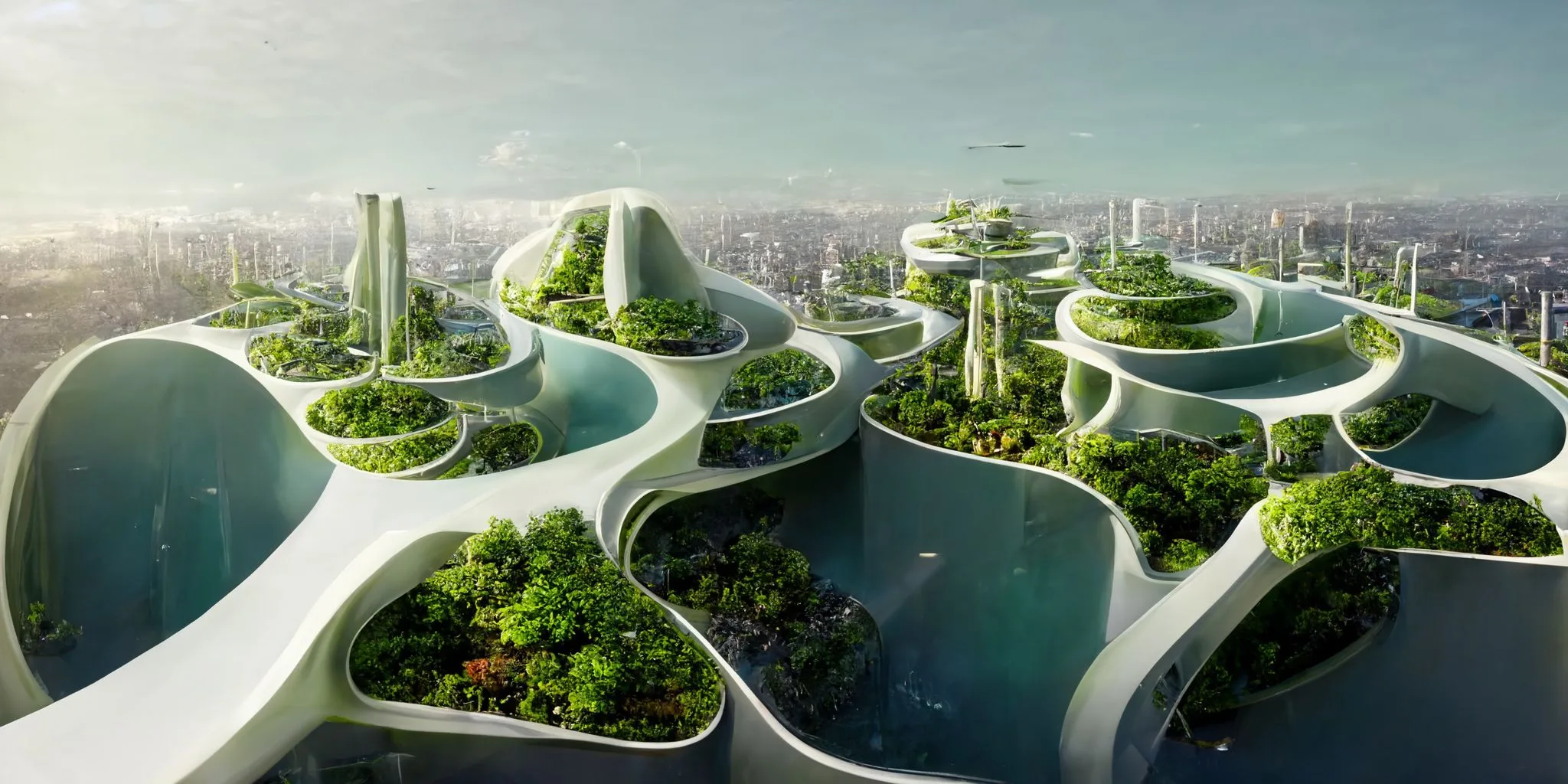 futuristic ai architecture city with biophilic elements