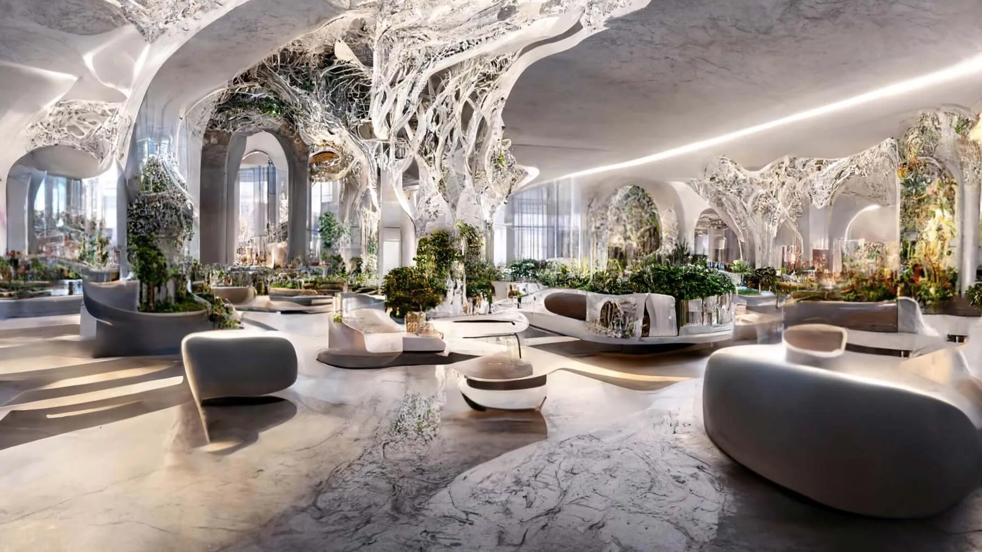 AI Architecture render of futuristic building interior