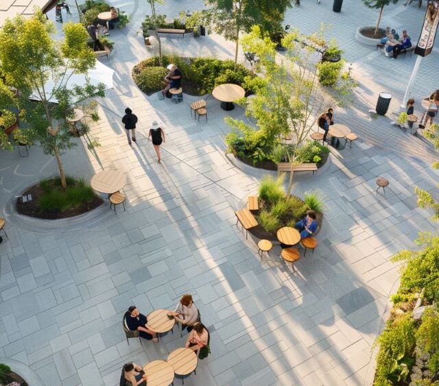 architectural render of a mixed use community plan garden with greenery