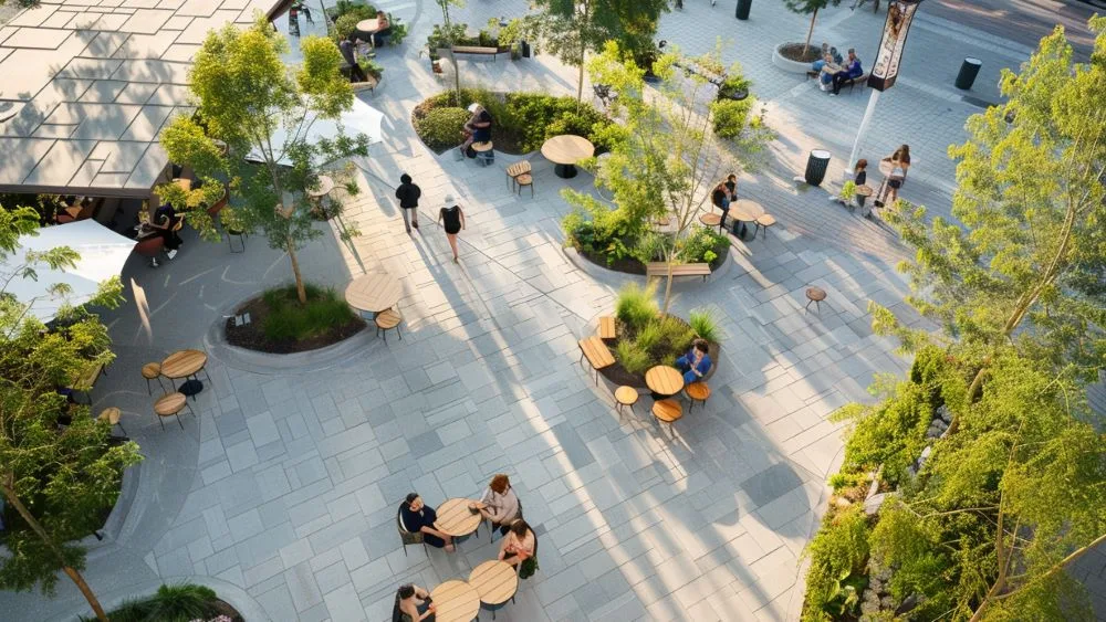 architectural render of a mixed use community plan garden with greenery