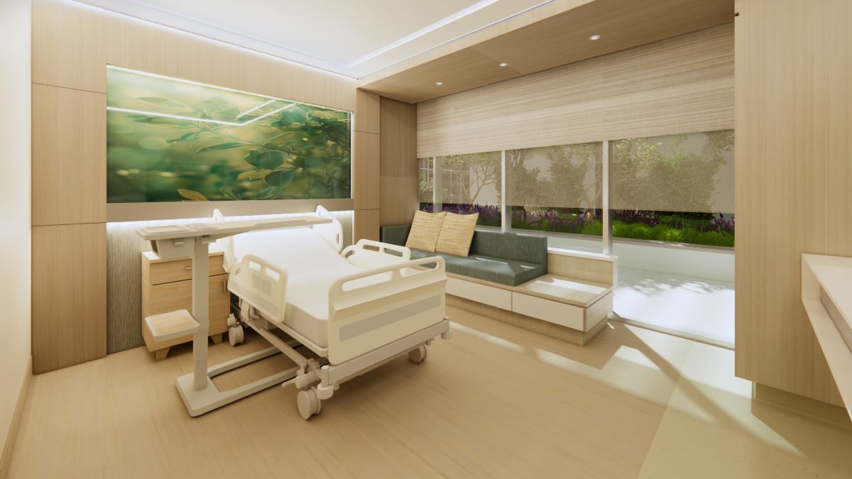 hospital patient room architectural render