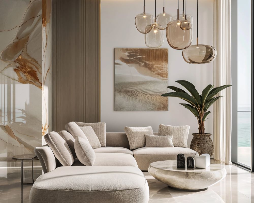 white sunny living room interior